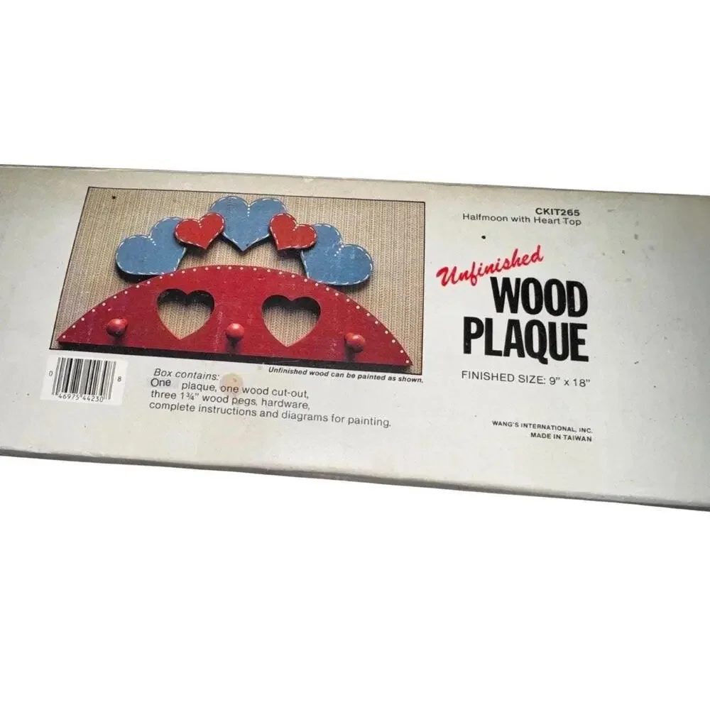 Vintage Heart Wood Plaque DIY Kit Unfinished Craft Project - 9x18 Shelf - NOS